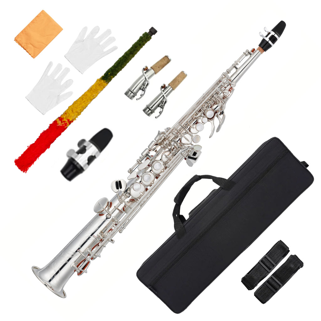 NAOMI Straight Bb Soprano Saxophone Brass Silver Plated B Flat Sax