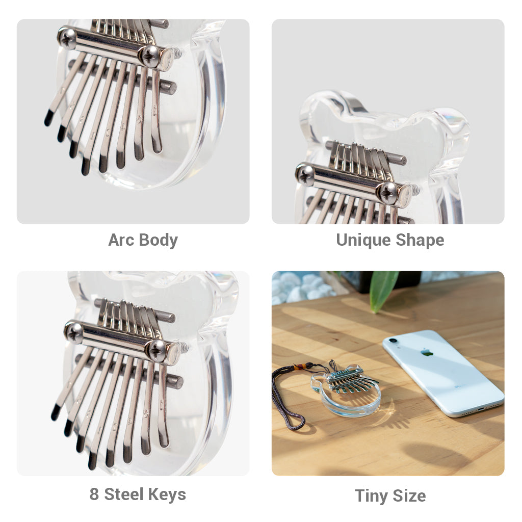 NAOMI Cute Pocket Mini Kalimba 8 Keys Thumb Piano Transparent Acrylic Finger Piano Bear Shape Suitable For Children's Toys