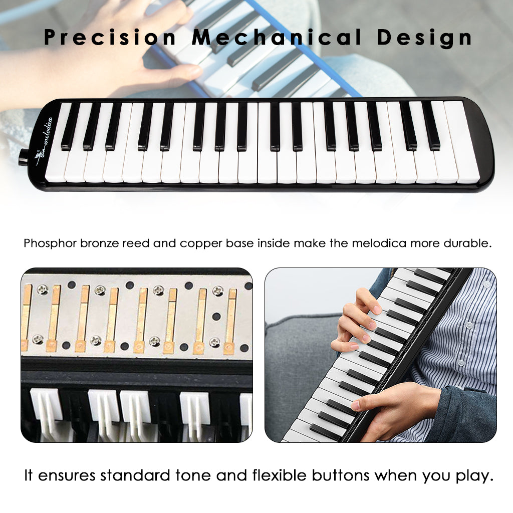 NAOMI 37 Keys Melodica Instrument Soprano Melodica Air Piano Keyboard Pianica W/2 Long Tubes Short Mouthpieces Carrying Bag