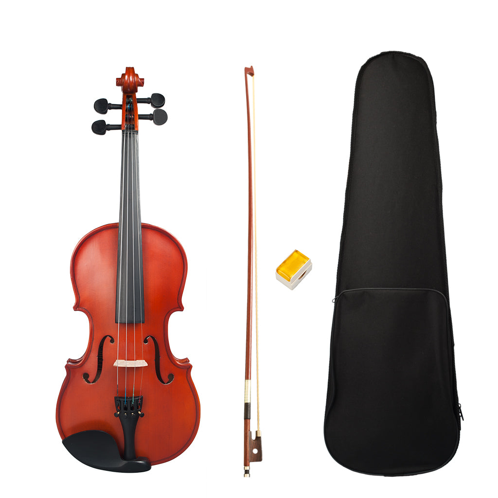 NAOMI Matte Natural Color 4/4-1/8 Acoustic Violin Set w/ Violin Strings+Case+Rosin+Tuner+Bow+Mute+Shoulder Rest+Bridge