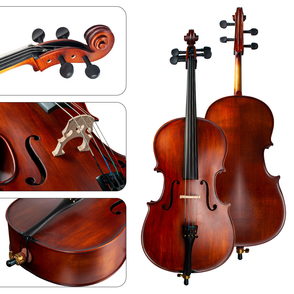 NAOMI Handmade Advanced 4/4 3/4 1/2 1/4 1/8 Size Cello Acoustic Cello W/Gig Bag Brazilwood Cello Bow Bridge