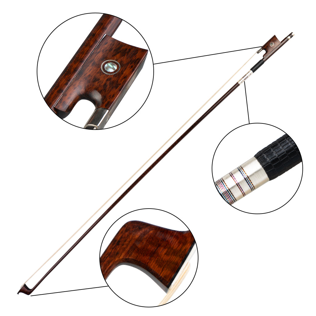 NAOMI Snakewood Fiddle Bow 4/4 Violin Bow Snakewood Lever With Paris Eye Snakewood Frog