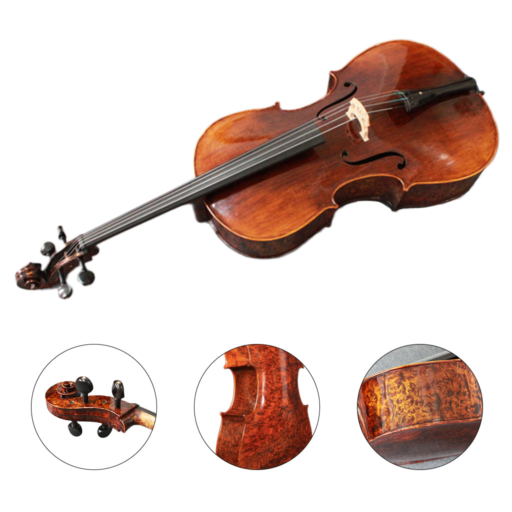 NAOMI Advanced Shellac Varnish Hand Carved Nice Bird Eye Maple Stradi Style Cello Acoustic Violonchelo 4/4 Size W/Bow Bag Wheeled Case