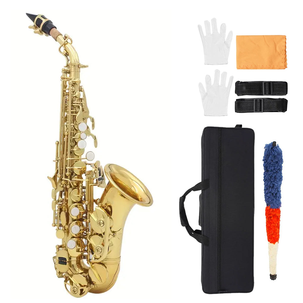 NAOMI Soprano Saxophone Bb Brass Body Carved Keys White Shell Keys Saxophone