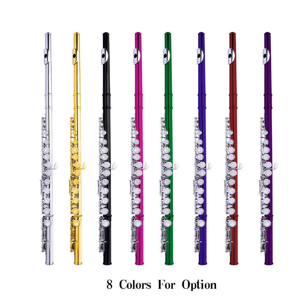 NAOMI Golden Flute 16 Holes C Key Concert Flute Cupronickel Plated Woodwind Instrument Flute Stand Pads Set Leather Bag Waterproof