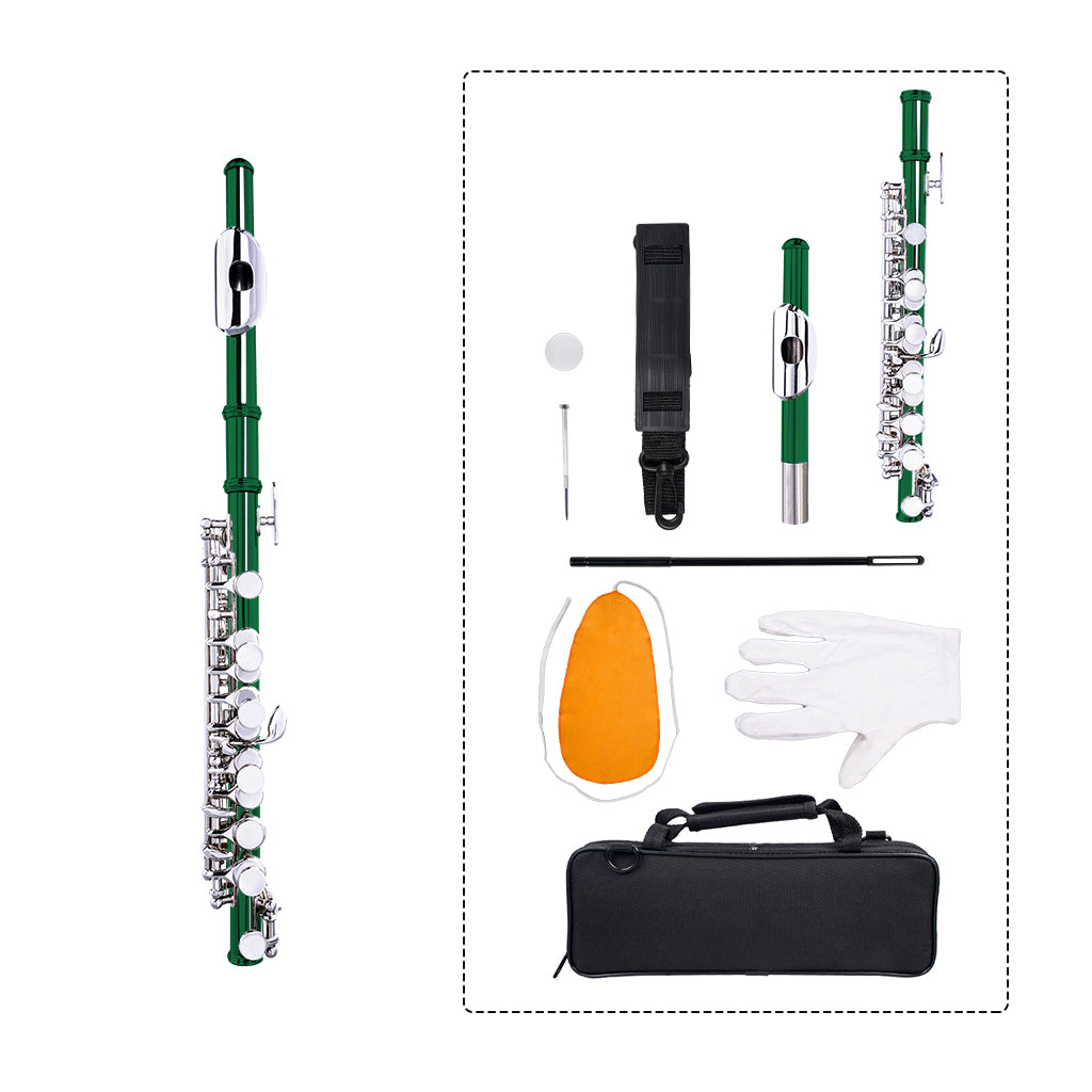 NAOMI Nickel Plated C Key Piccolo Green Color W/ Case Cleaning Rod And Cloth And Gloves Cupronickel Piccolo Set