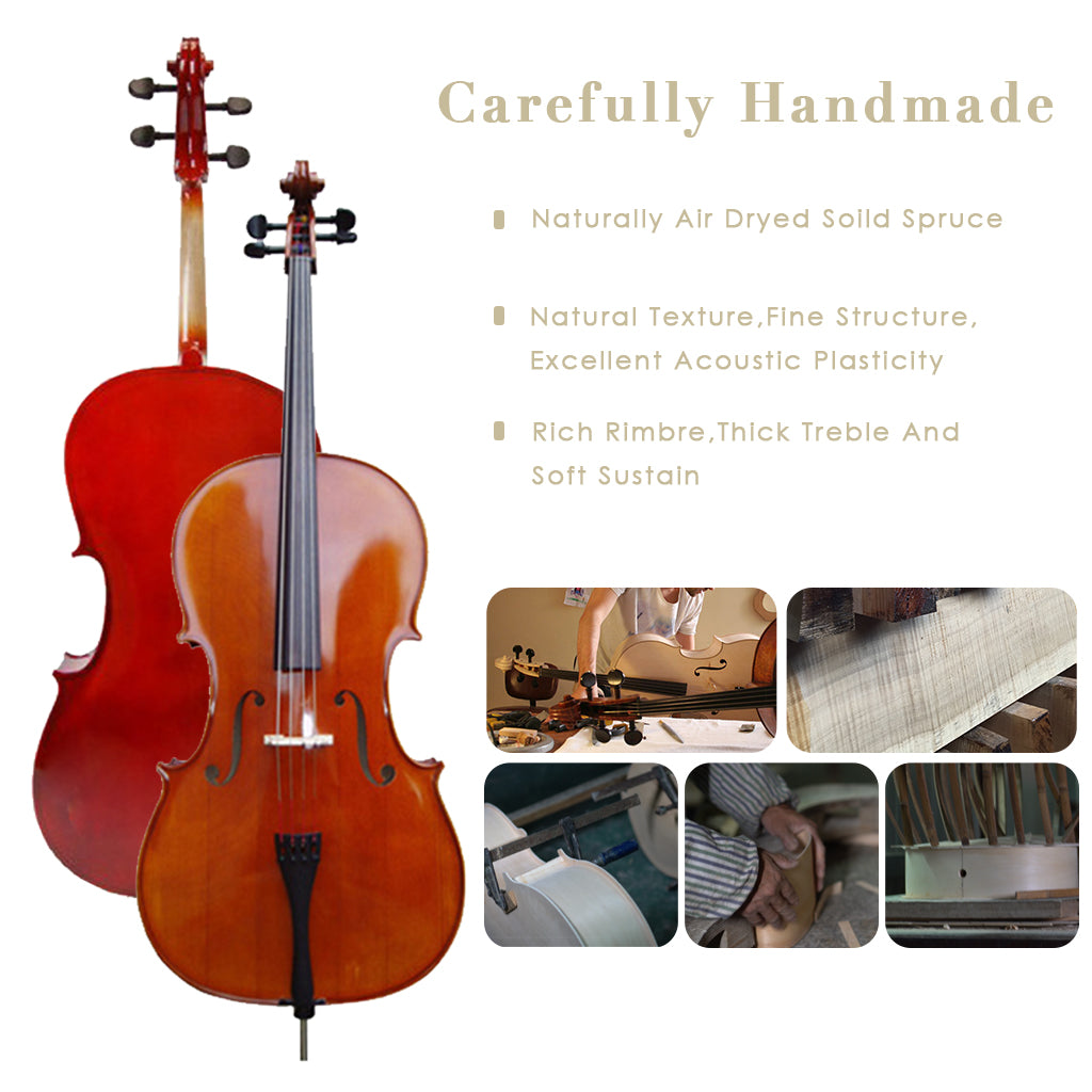 NAOMI 4/4 3/4 1/2 1/4 1/8 Acoustic Cello Pure Handmade Solidwood Cellos With Carry Gig Bag Bow Bridge Case