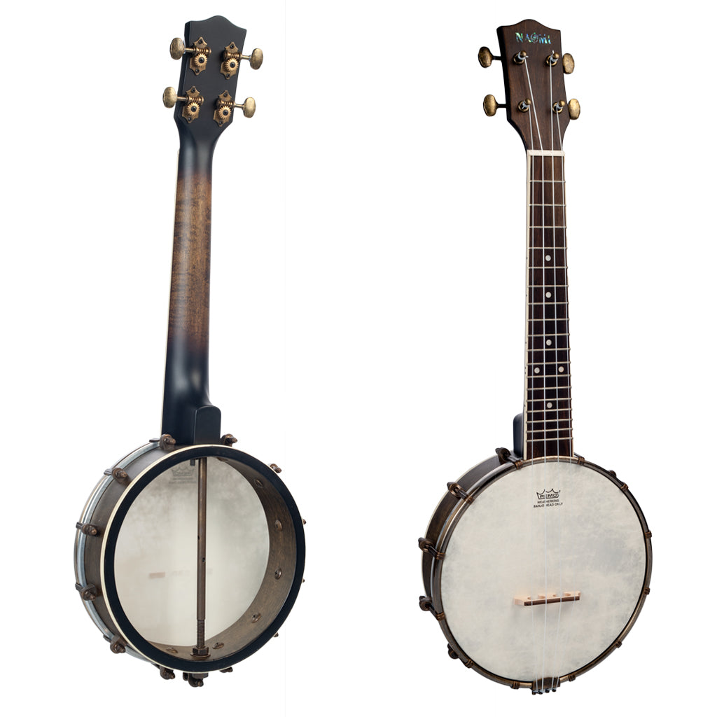 NAOMI Vintage Headstock Banjoukes Folk Banjolele Banjouke Concert Scale 4 String Banjo 23"