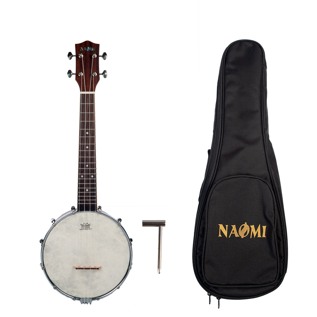 NAOMI 23" Banjolele Banjouke Concert-Scale Banjo Ukulele With Gig Bag NUKB-00 Solidwood Neck W/ Adjust Wrench SET
