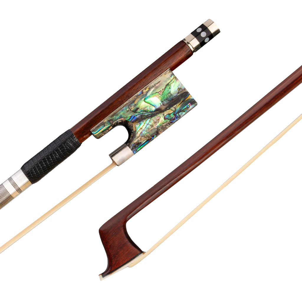 NAOMI 4/4 Violin/Fiddle Bow IPE Stick W/ Lizard Skin Grip Abalone Shell Frog Cupronickel Accessories