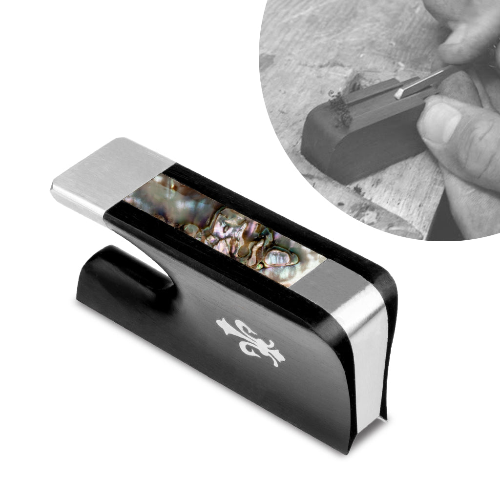 NAOMI French Style Double Bass Bow Ebony Frog Fleur-de-lis Inlay Abalone Slide