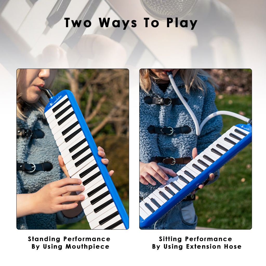 NAOMI 37 Keys Melodica Instrument Soprano Melodica Air Piano Keyboard Pianica W/2 Long Tubes Short Mouthpieces Carrying Bag