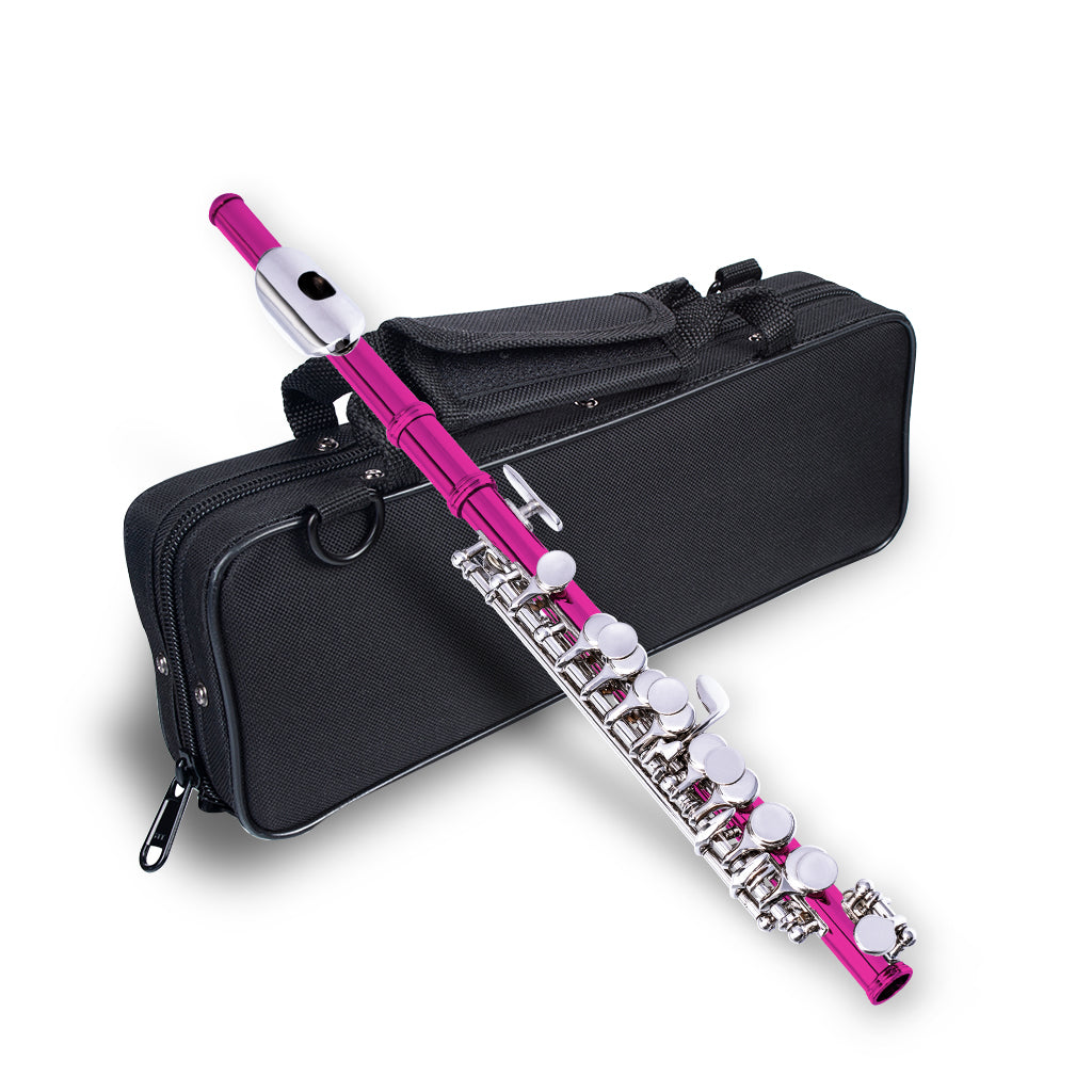 NAOMI Nickel Plated C Key Piccolo Pink Color W/ Case   Cleaning Rod And Cloth  Gloves Beautiful  Set