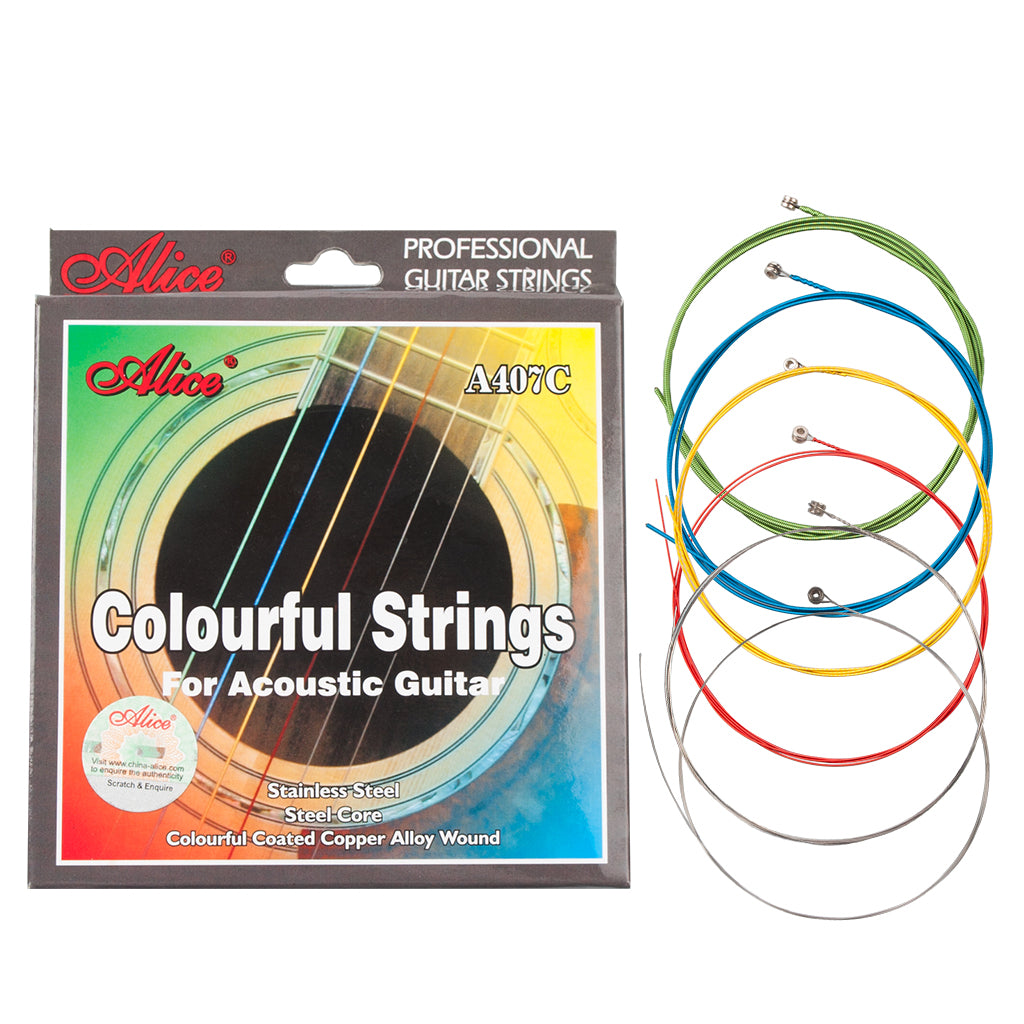 NAOMI  Alice Acoustic Guitar Strings A407C Stainless Steel Core 6 Strings Colorful Coated Copper Alloy Wound 0.011-0.052 Inch