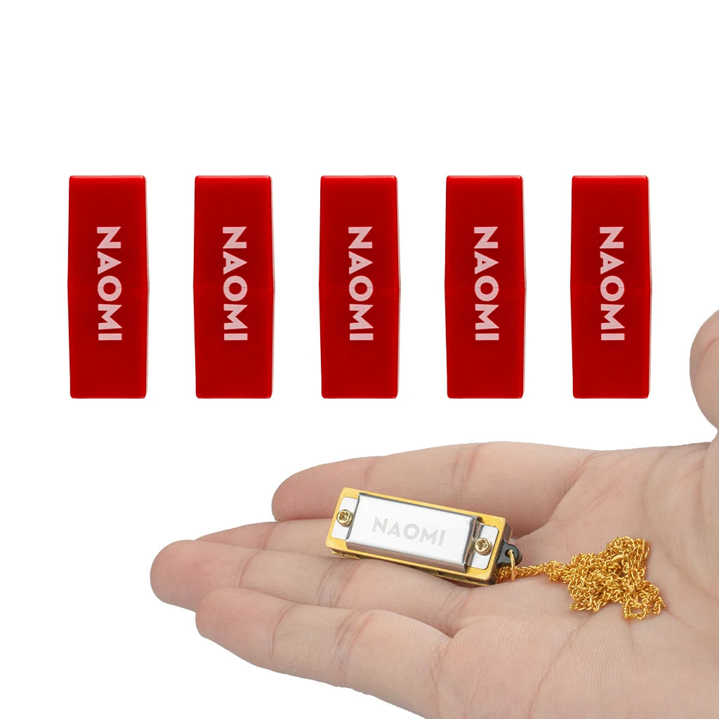 NAOMI 4 Holes Mini Harmonica Necklace Brass Reed +Environmental ABS Comb In Key of C Model Really Plays