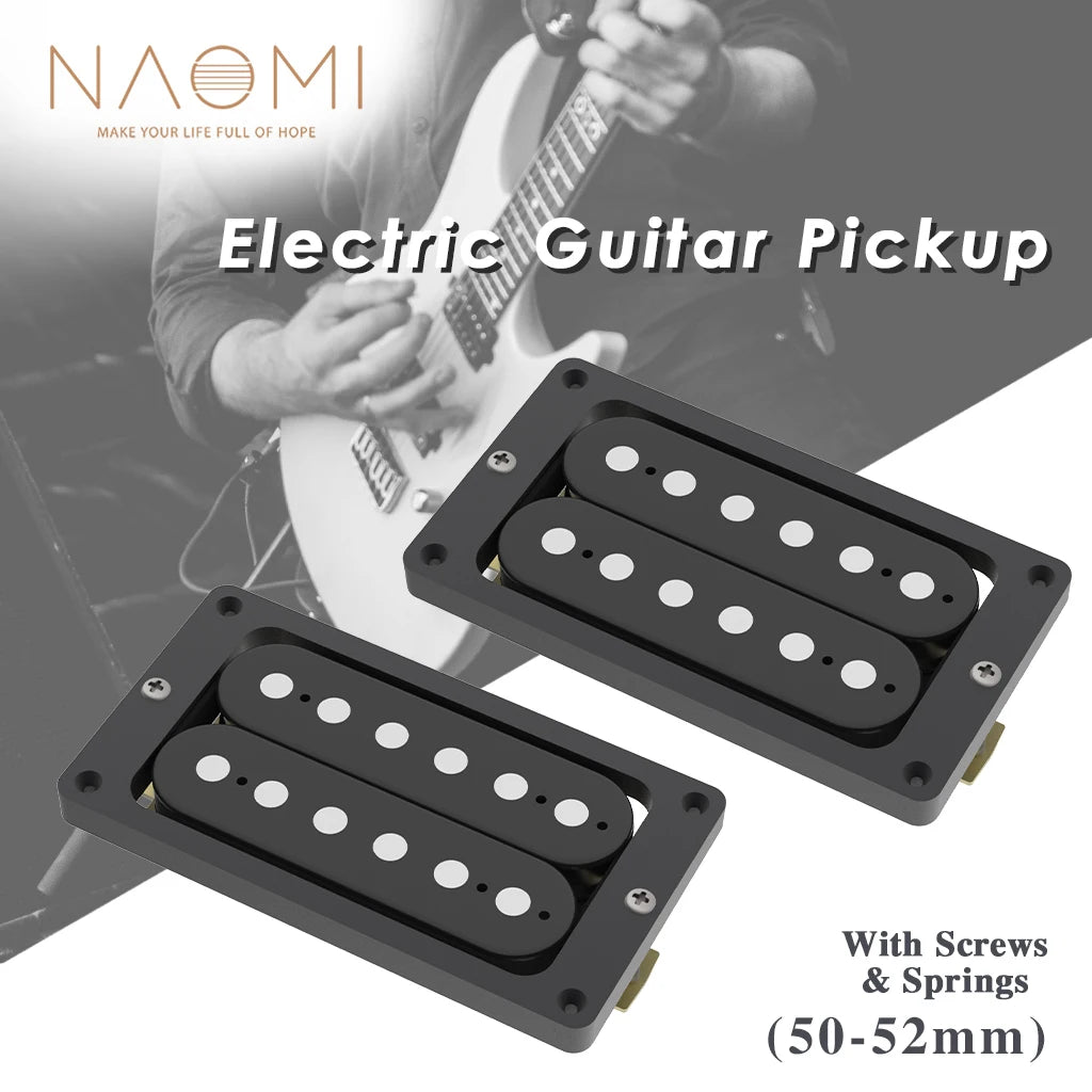 NAOMI 2pcs Double Coil Humbucker Guitar Pickup Set 50/52mm Neck& Brige Position w/ Flat Metal Humbucker Pickup Mounting Ring
