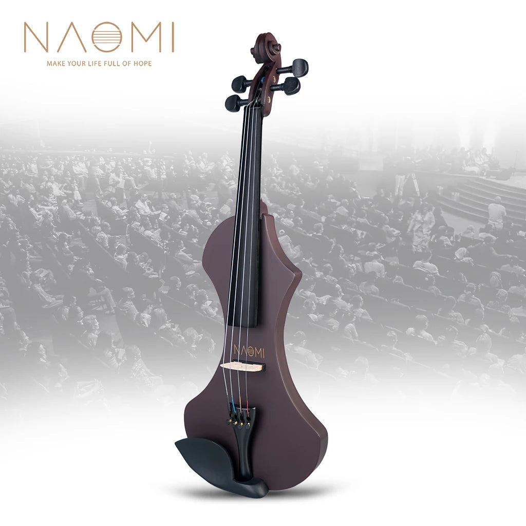 NAOMI 4/4 Full Size Electric Violin/Fiddle Set Slim Waist Shape W/ Brazilwood Bow+Audio Cable+Bridge+Violin Case For Beginner