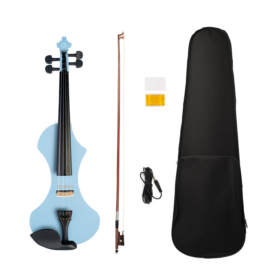 NAOMI Electric Violin 4/4 Fiddle Set W/ Solidwood Electric Violin+Rosin+ Brazilwood Bow+Audio Cable+Canvas Violin Case