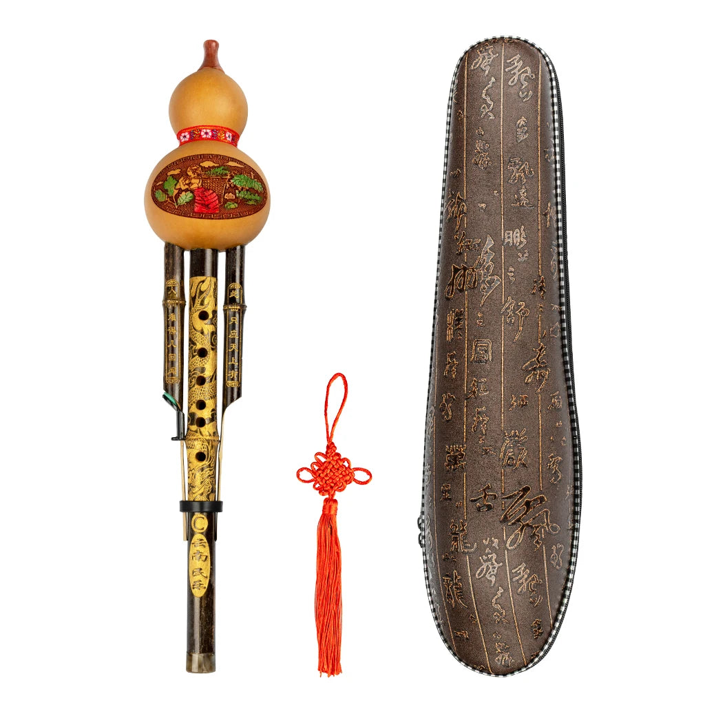 NAOMI Professional Chinese Handmade Black Bamboo Hulusi Flute Double Tone C Key Gourd Flauta Ethnic Musical Instrument W/ Case