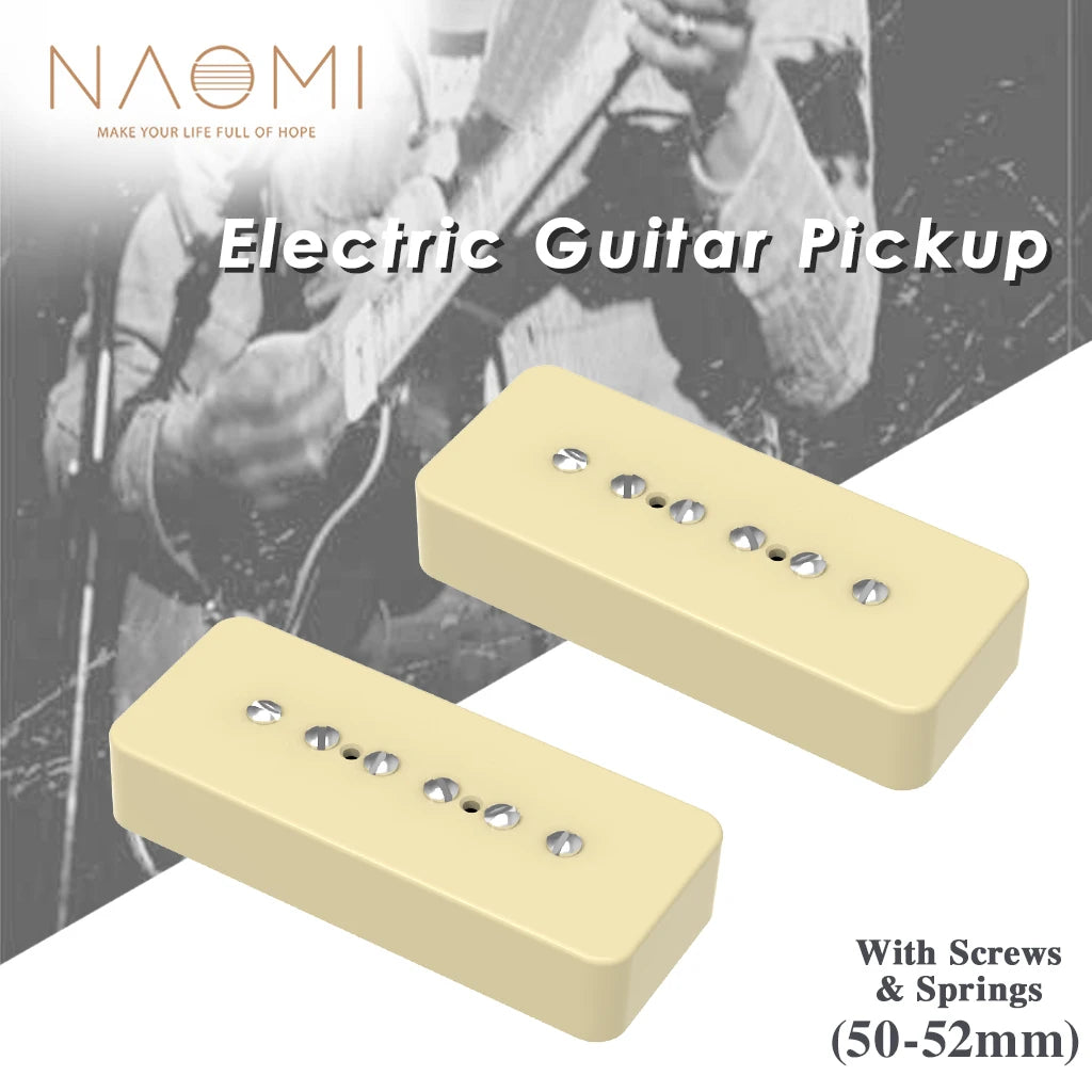 NAOMI 2pcs Vintage P90 Soapbar Style Electric Guitar Pickup Neck&Bridge Set 50/52mm w/ 6pcs Adjustable Screws Ivory Like Cover