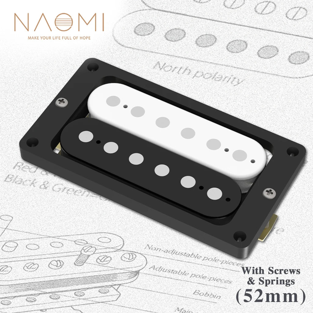 NAOMI Electric Guitar Humbucker Pickups Double Coil Guitar Bridge Pickup 52mm w/ Black Cover Frame For LP Style Guitar
