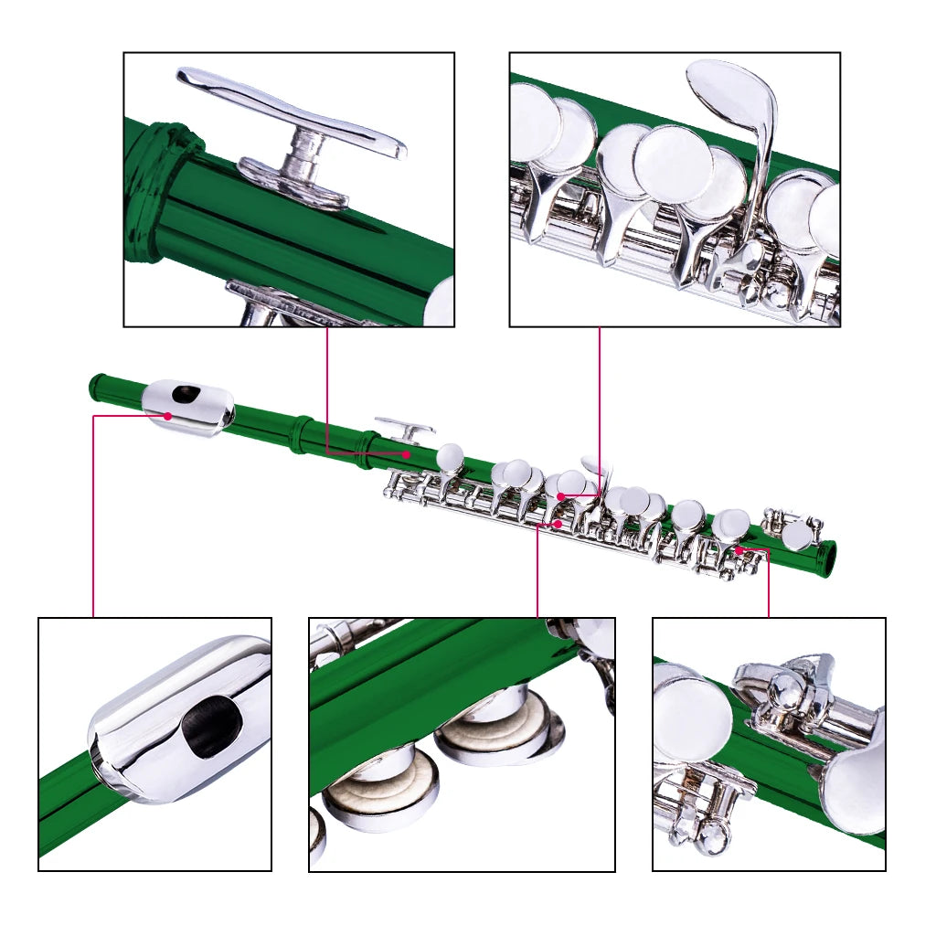 NAOMI Nickel Plated C Key Piccolo Green Color W/ Case Cleaning Rod And Cloth And Gloves Cupronickel Piccolo Set