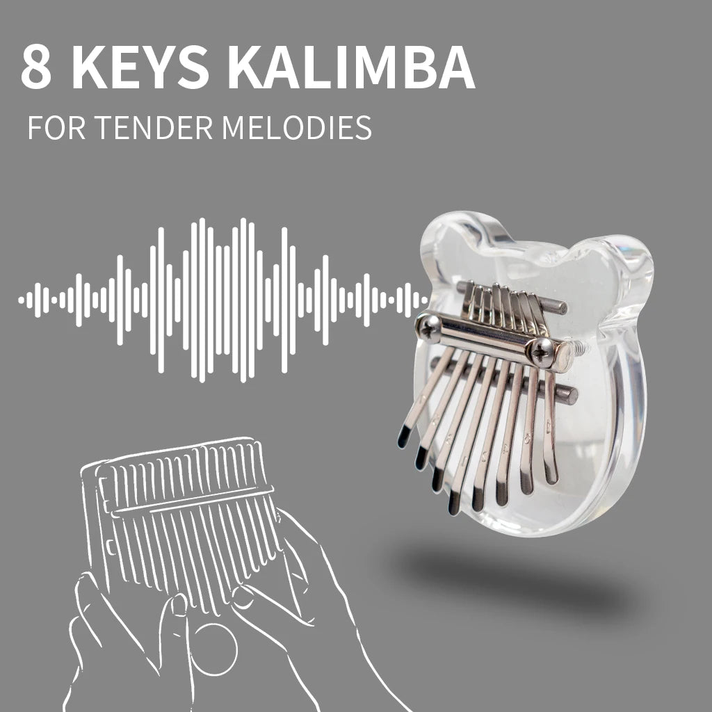 NAOMI Cute Pocket Mini Kalimba 8 Keys Thumb Piano Transparent Acrylic Finger Piano Bear Shape Suitable For Children's Toys