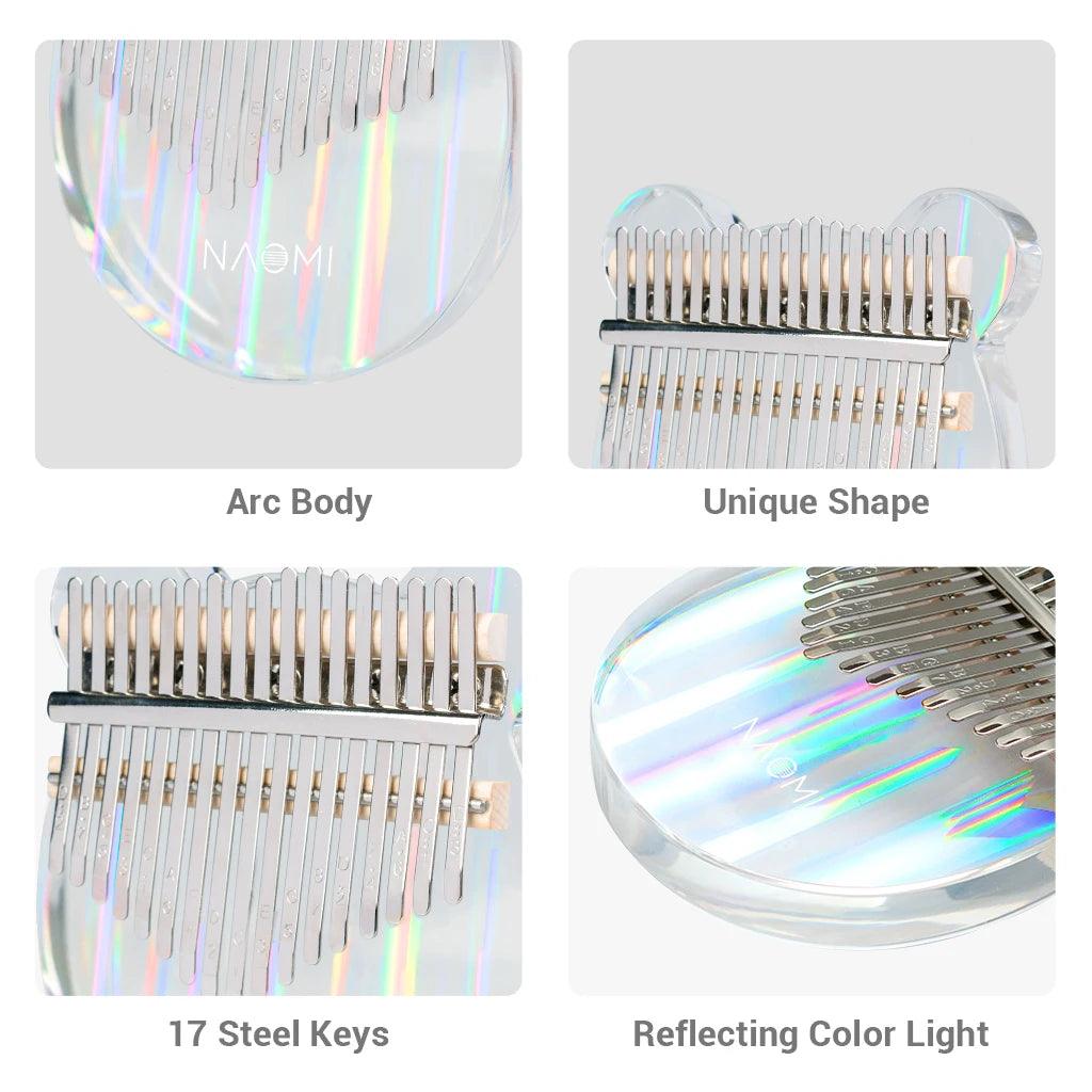 NAOMI Thumb Piano Rainbow Clear Kalimba Arcylic 17 Keys Kalimba Portable Finger Piano W/ Tuning Hammer Hard Case