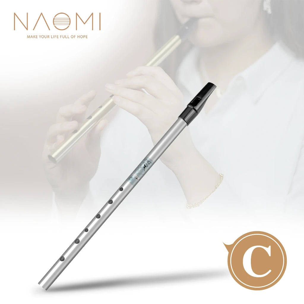 NAOMI Silver-plated Aluminum Alloy 6 Holes Flute Irish Tin Whistle High C&D English Flageolet Six-holed Woodwind Instrument
