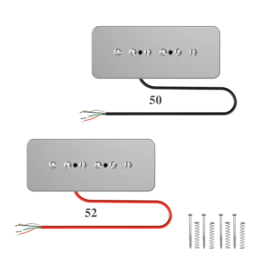 NAOMI 2pcs P90 Single Coil Electric Guitar Pickup Set Soapbar Neck&Bridge Pickup w/ Silver Metal Cover 6 Adjustable Pole Pieces