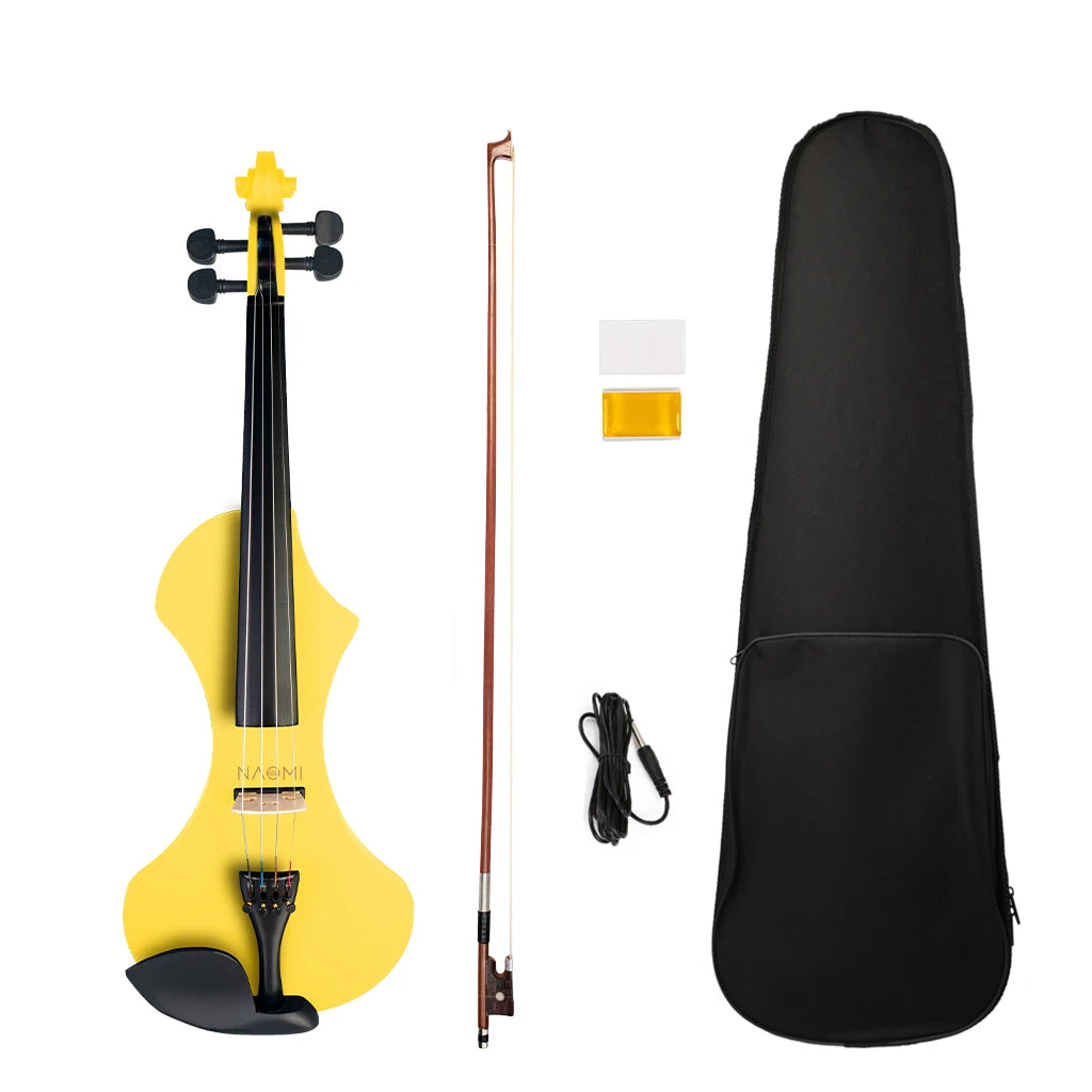 NAOMI Electric Violin 4/4 Fiddle Set W/ Solidwood Electric Violin+Rosin+ Brazilwood Bow+Audio Cable+Canvas Violin Case