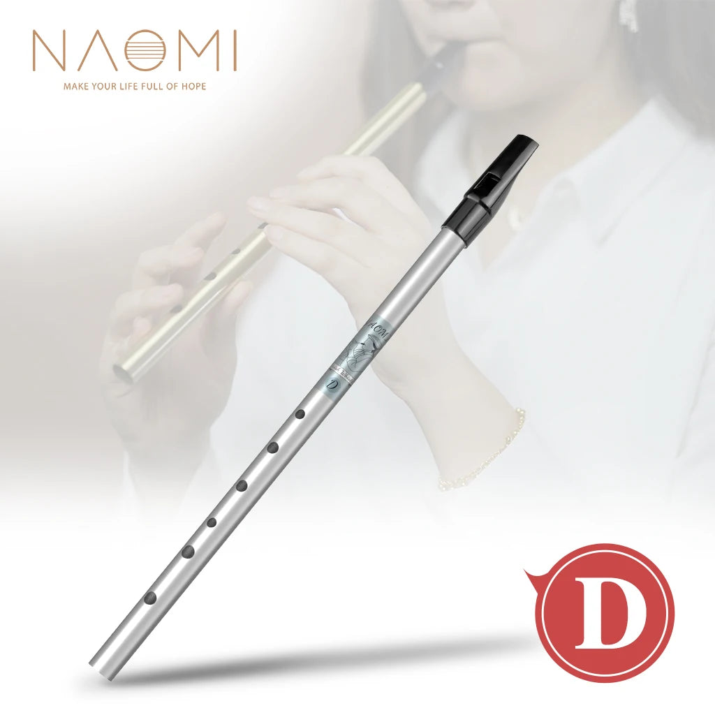 NAOMI Silver-plated Aluminum Alloy 6 Holes Flute Irish Tin Whistle High C&D English Flageolet Six-holed Woodwind Instrument