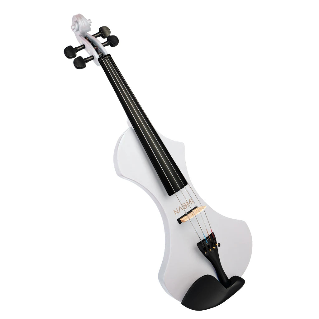 NAOMI Electric Violin 4/4 Matte White Full Size Solid Wood Electronic/Silent Violin Set w/ Bow+Case+Tuner+Bridge+Violin Strings