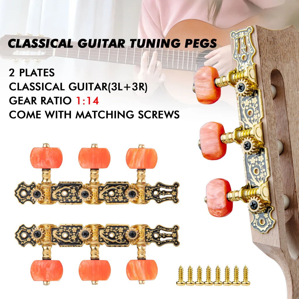 NAOMI Alice AO-020HV2P 2pcs(L&R) Classical Guitar Tuning Keys Pegs String Tuners 1:14 Gear Ration 3+3 Machine Heads