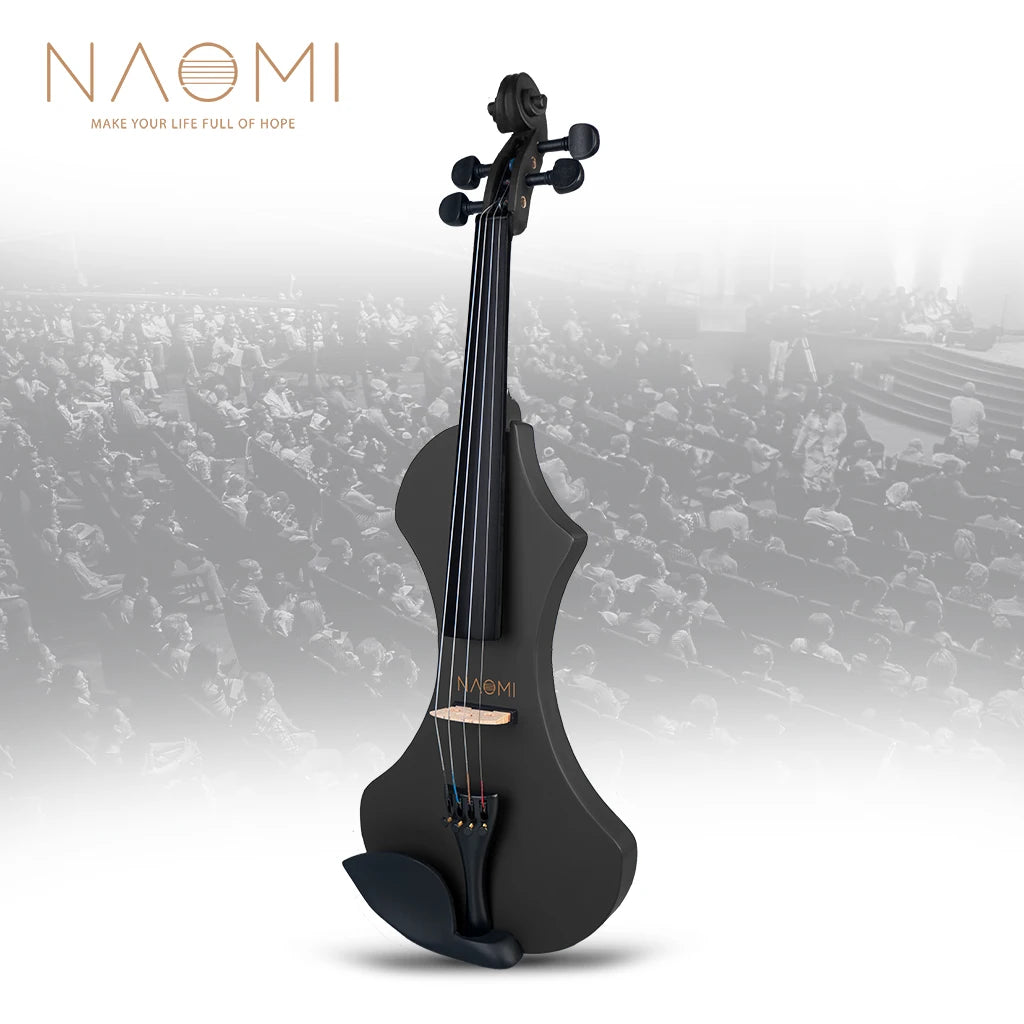 NAOMI 4/4 Full Size Electric Violin/Fiddle Set Slim Waist Shape W/ Brazilwood Bow+Audio Cable+Bridge+Violin Case For Beginner