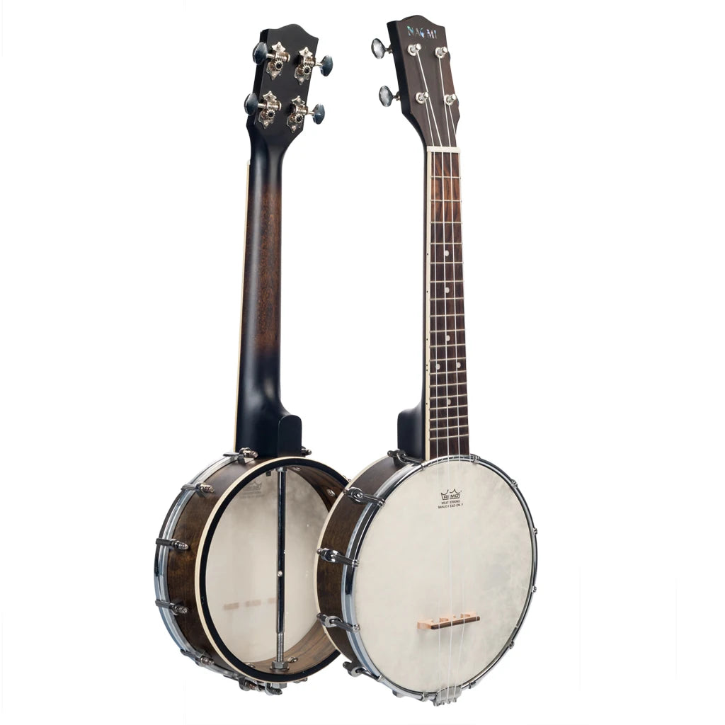 NAOMI 23 Inch Banjo 18 Frets Concert Scale 4 String Banjolele Satin Vintage Mahogany Chrome-Plated Hardware