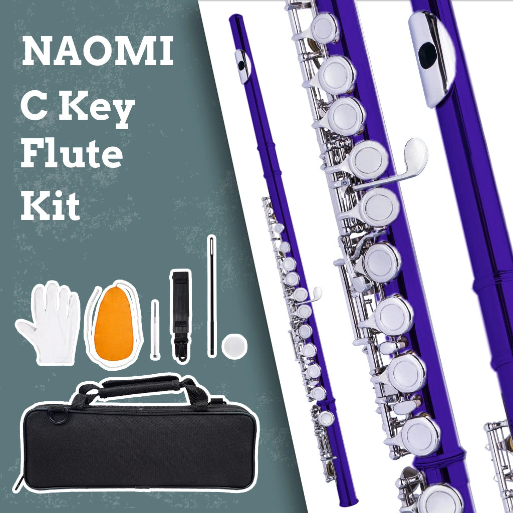 NAOMI Professional Closed Hole C Flute Set Cupronickel Nickel-plated w/Carring+Case+Tuning Rod+Cloth Joint Grease+Gloves Flute Stand