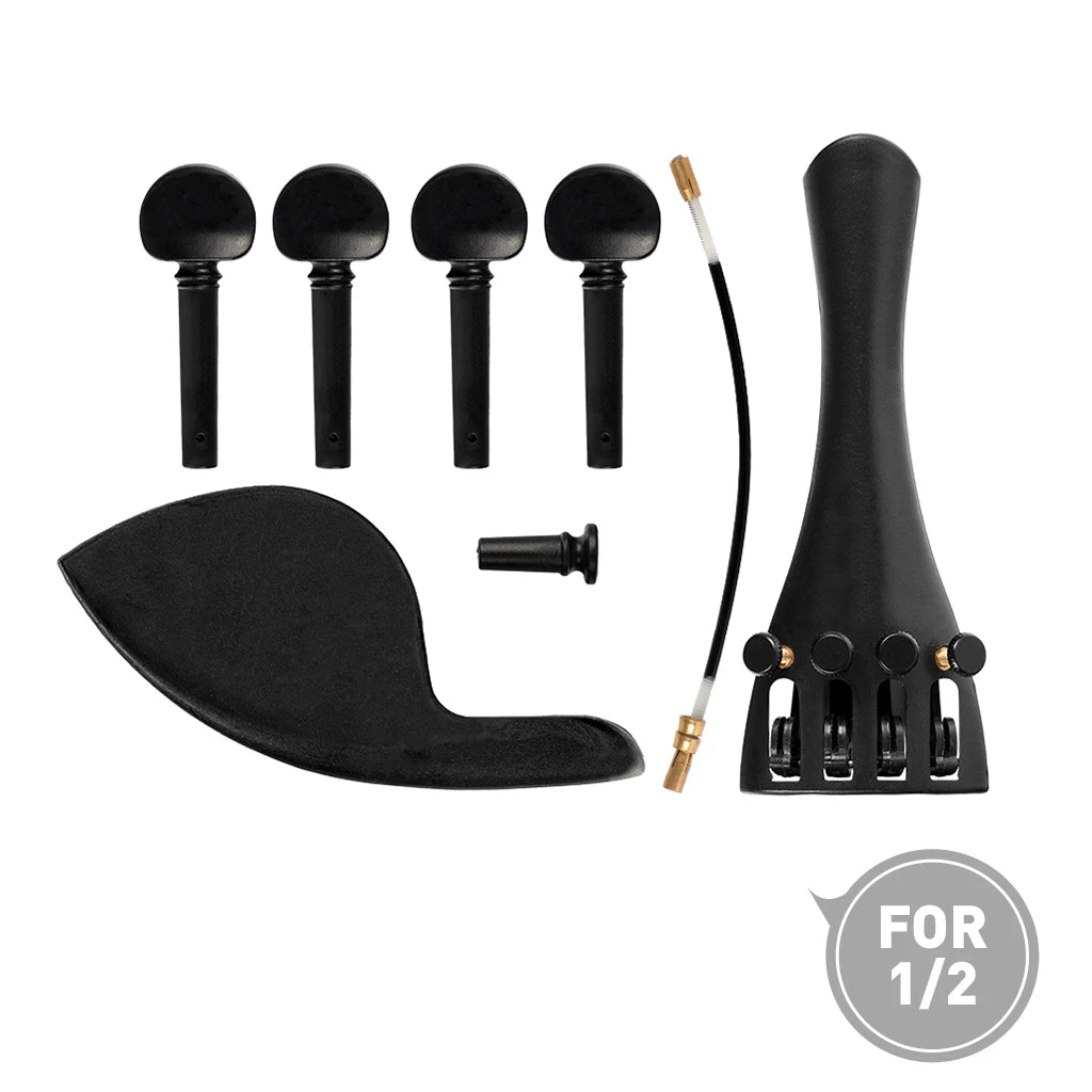 NAOMI 4/4 3/4 1/2 1/4 1/8 Violin Plastic Violin Tailpiece Set Including Tailpiece+Chinrest+Endpin+Tail Gut+4 Tuning Pegs SET