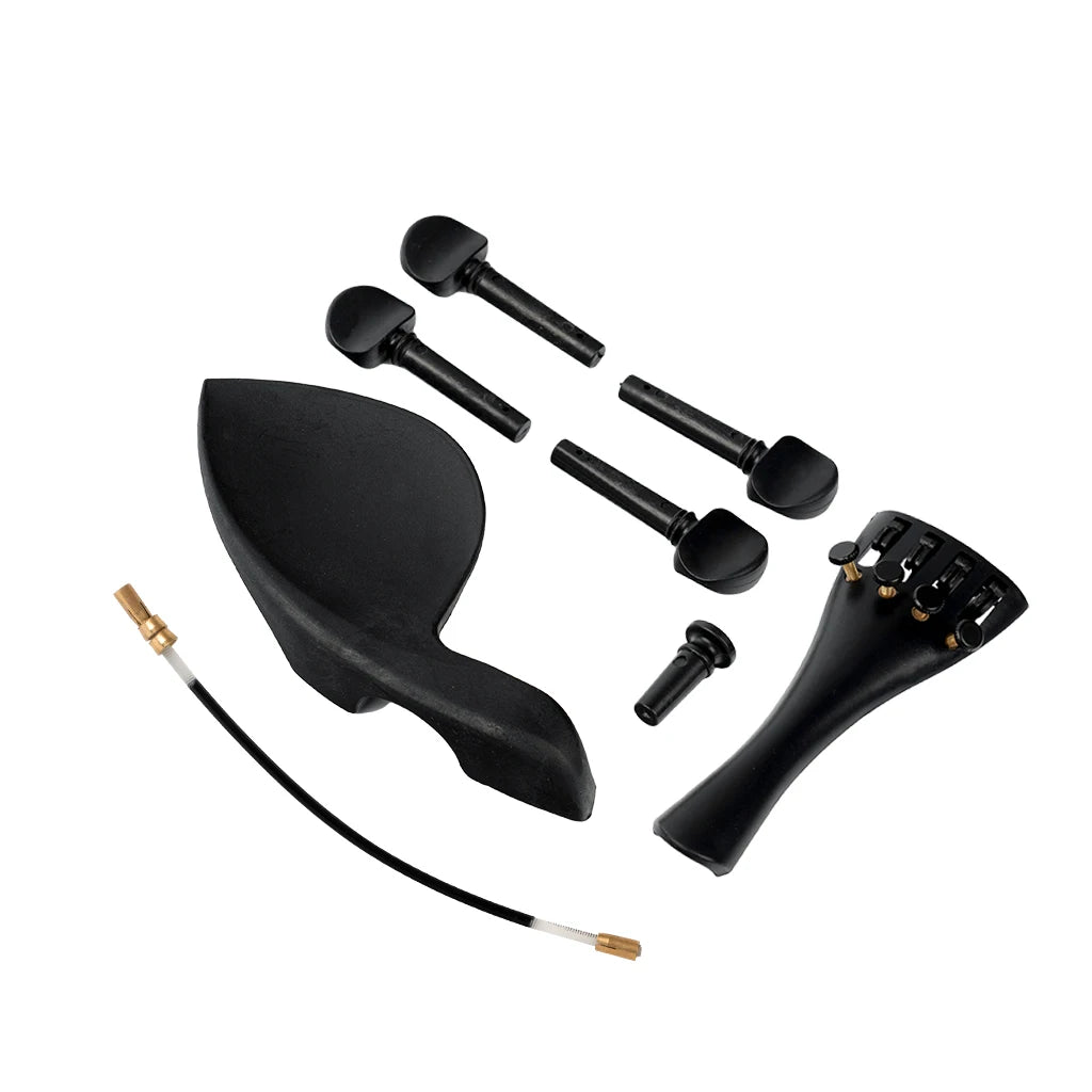 NAOMI 4/4 3/4 1/2 1/4 1/8 Violin Plastic Violin Tailpiece Set Including Tailpiece+Chinrest+Endpin+Tail Gut+4 Tuning Pegs SET