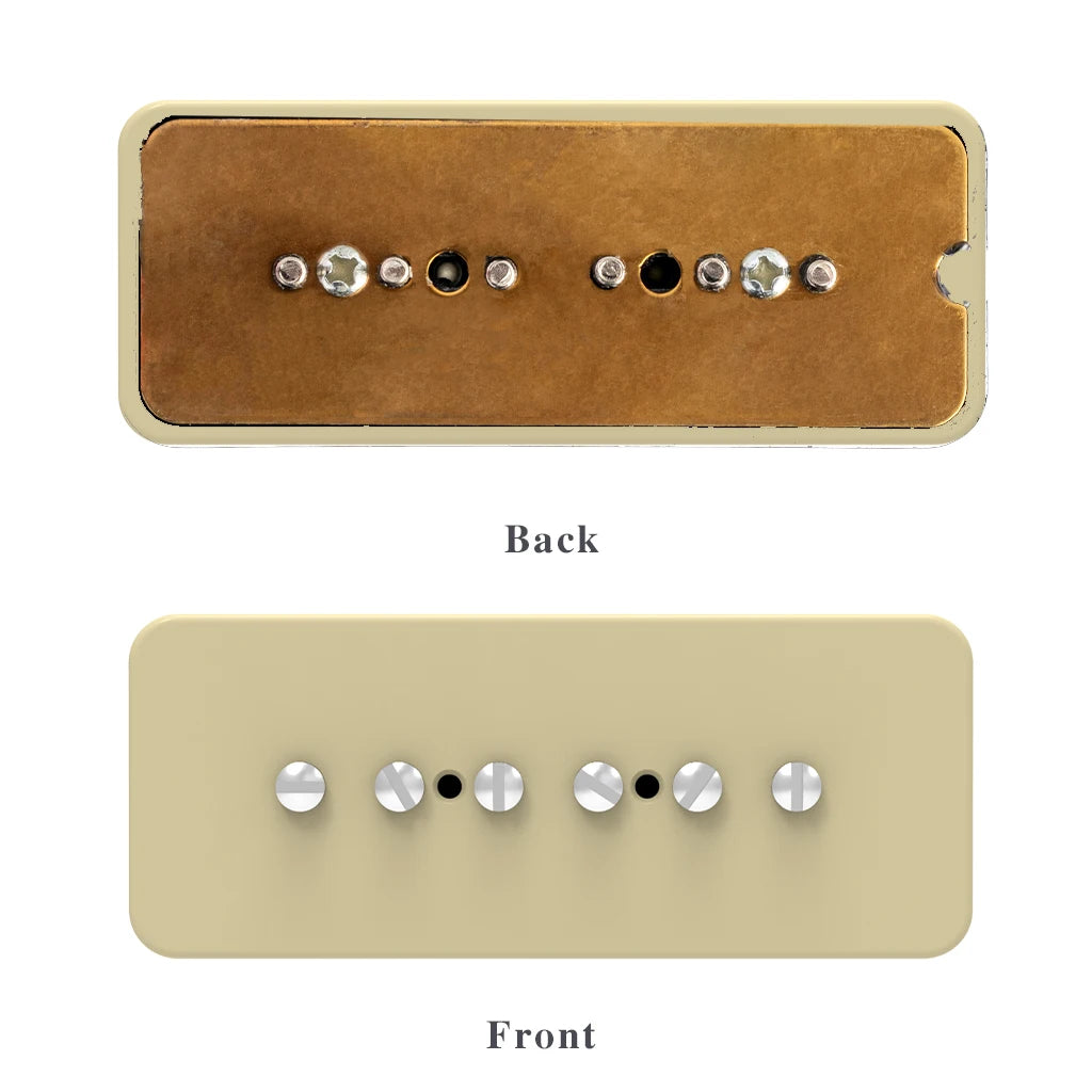 NAOMI 2pcs Vintage P90 Soapbar Style Electric Guitar Pickup Neck&Bridge Set 50/52mm w/ 6pcs Adjustable Screws Ivory Like Cover