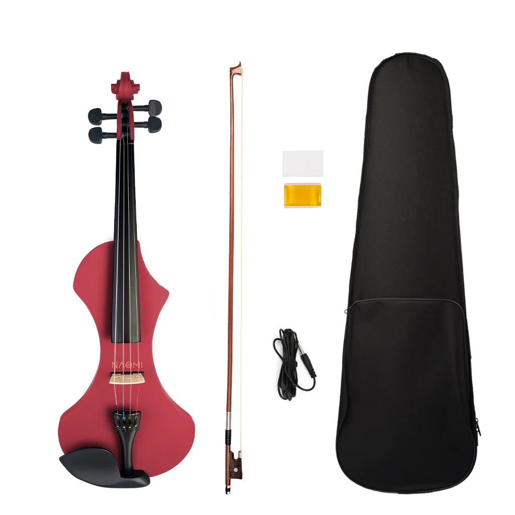 NAOMI Electric Violin 4/4 Fiddle Set W/ Solidwood Electric Violin+Rosin+ Brazilwood Bow+Audio Cable+Canvas Violin Case