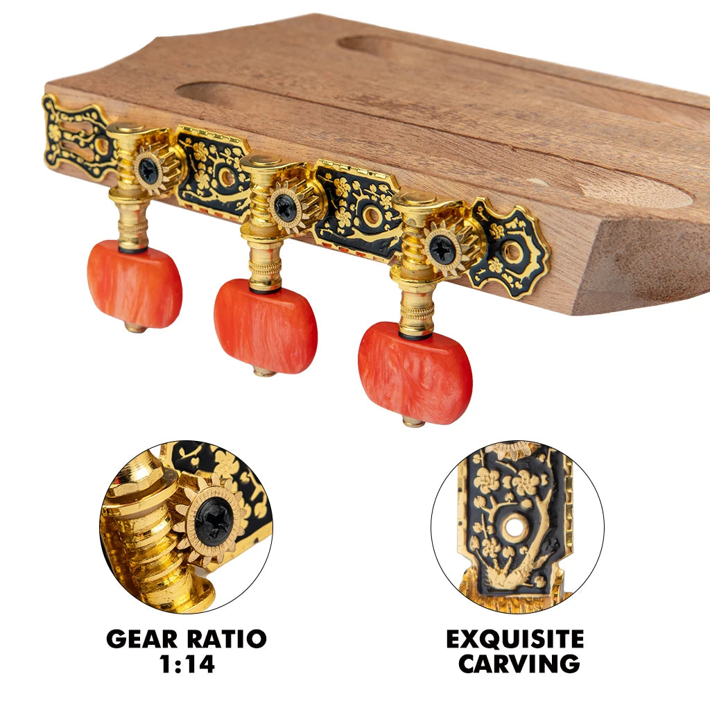 NAOMI Alice AO-020HV2P 2pcs(L&R) Classical Guitar Tuning Keys Pegs String Tuners 1:14 Gear Ration 3+3 Machine Heads