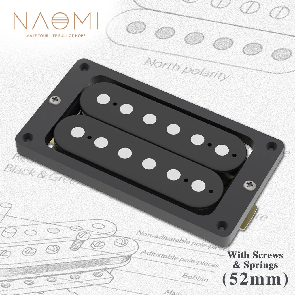 NAOMI Bridge Humbucker Dual Coil Electric Guitar Pickup 52mm High Output 12pcs Flat Top Pole Pieces For LP Style Guitar