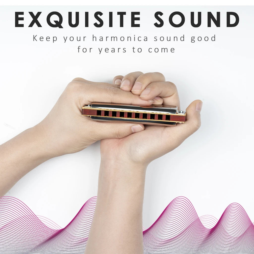 NAOMI Blues Harmonica Mouth Organ 10 Hole C Key with Case Brass Reeds Diatonic Sandalwood Harmonica