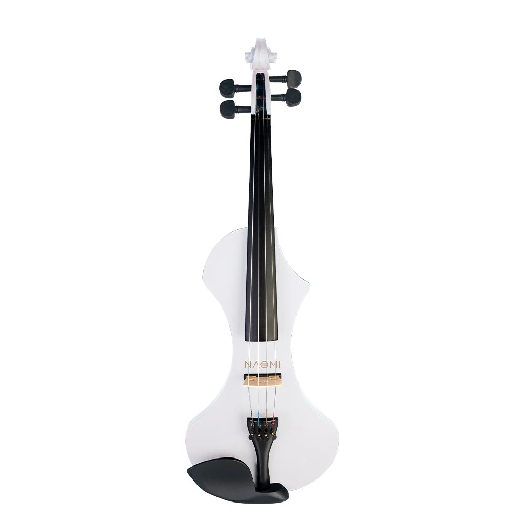 NAOMI Electric Violin 4/4 Matte White Full Size Solid Wood Electronic/Silent Violin Set w/ Bow+Case+Tuner+Bridge+Violin Strings