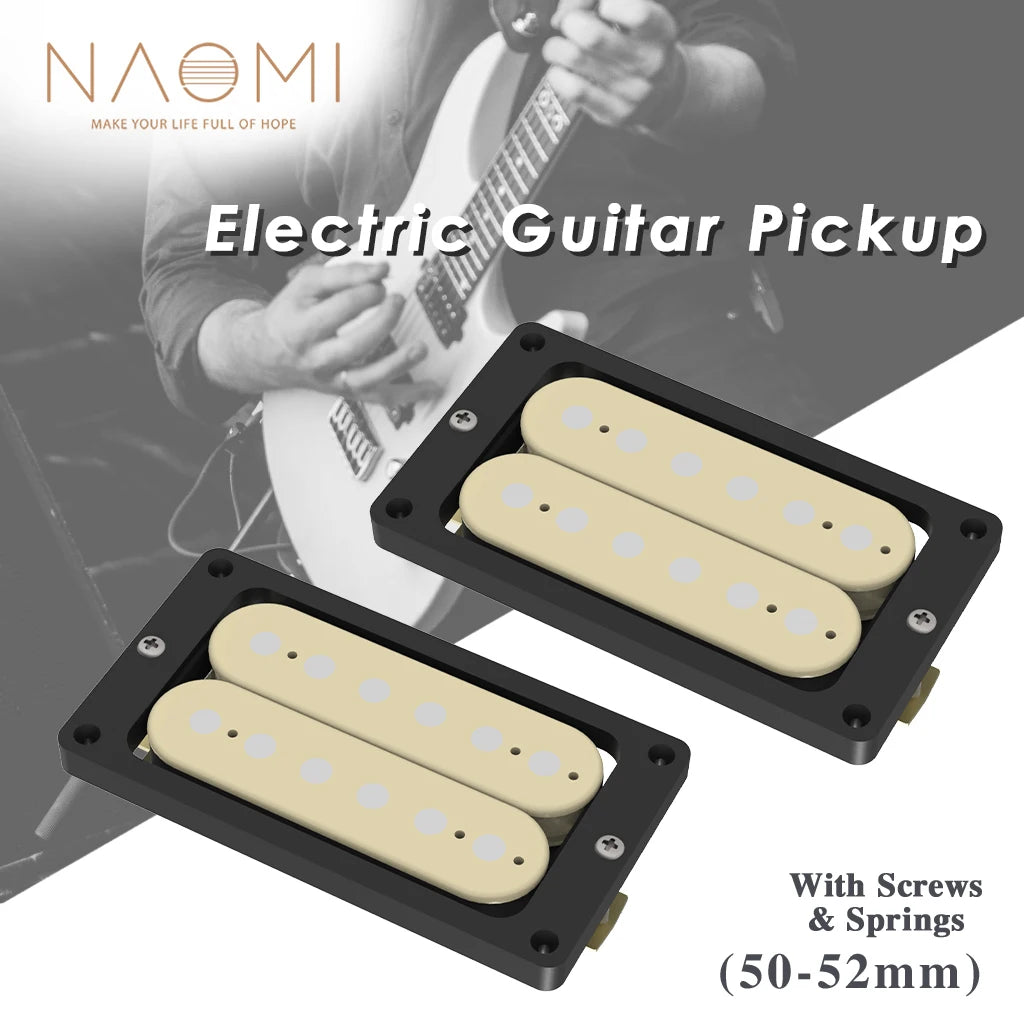 NAOMI 2pcs Electric Guitar Humbucker Pickups Double Coil Guitar Bridge Pickup&Neck Pickups Set Cream w/Black Pickups Cover Frame