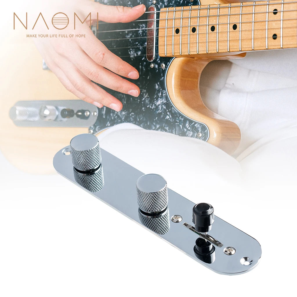 NAOMI Chrome/Gold/Black 3 Way Loaded Metal Prewired Guitar Control Plate With Wiring Harness Knobs Compatible For TL Guitar
