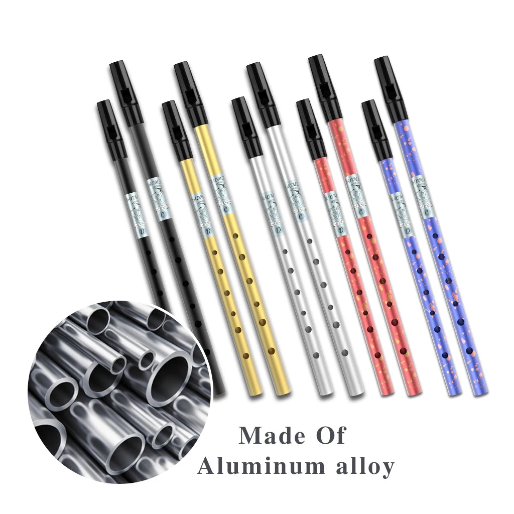 NAOMI Silver-plated Aluminum Alloy 6 Holes Flute Irish Tin Whistle High C&D English Flageolet Six-holed Woodwind Instrument