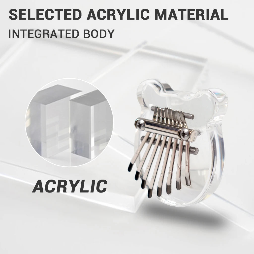 NAOMI Cute Pocket Mini Kalimba 8 Keys Thumb Piano Transparent Acrylic Finger Piano Bear Shape Suitable For Children's Toys