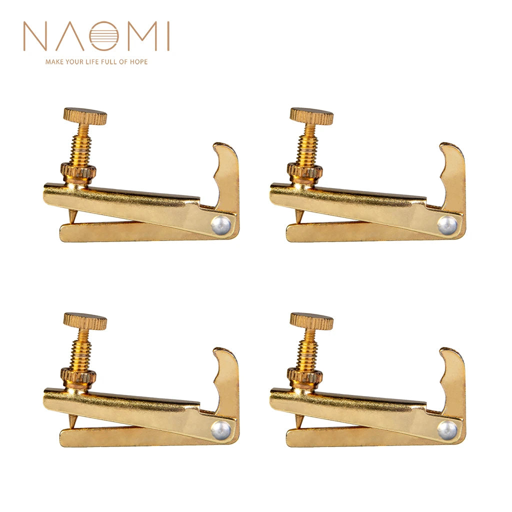 NAOMI 4pcs/1set Viola Fine Tuners Spinner Adjuster Strings Hooks Golden Plated Fit